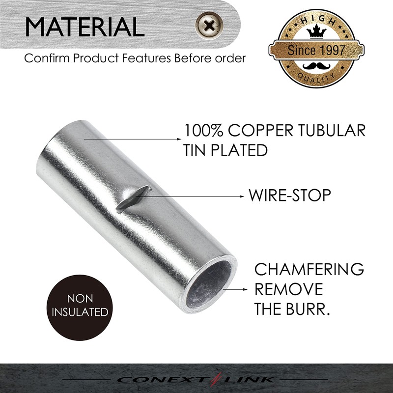 Conext Link BCU4-8 Uninsulated Butt Connector 8 Pack (4 Gauge)