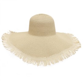 VASANA Wide Brim Straw Hat Floppy Foldable Roll-Up Summer Beach Hats Bohemian Style UPF 50+ UV Protection Sun Hat Travel Vacation Outdoor Straw Fedora Hat(Beige)