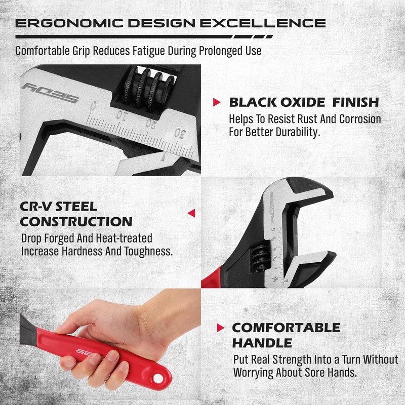 Adjustable Wrench Set Pipe Spanner: 6" 8" 10" Wide Jaw