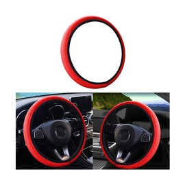 Leather Car Steering Wheel Cover, Elastic, Breathable Anti-Slip, Universal 15 inch, Steering Wheel Cover for Men Women (Red)