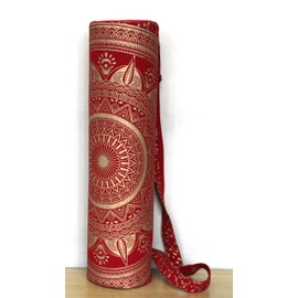 ICC Black Gold Mandala Full-Zip Exercise Yoga Mat Carry Bag Gym Beach Pilates Carrier Bags Hippie Mandala Indian Cotton Bag (Red Trishol Gold)