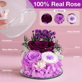 Enbelcto Gifts for Women Preserved Forever Rose in Glass Angel Figurine, Real Colorful Eternal Fresh Flowers Gifts for Grandma Wife Sister Christmas Anniversary