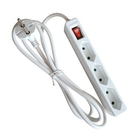 as - Schwabe 3-Way Power Strip White with Switch 230 V / 16 A - Euro Power Strip with 1.4 m Cable & Touch Protection - with Contour Plug - Multiple Socket Indoor - IP20, 11312