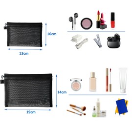 5Pcs Mesh Makeup Bags, Mesh Cosmetic Bags Mesh Pouch, Travel Toiletry Bag Cosmetic Organizer Zipper Pouch Makeup Travel Case for Home Office Travel, with 5pcs No Bend Hair Clips