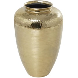 Deco 79 Aluminum Metal Decorative Vase Brushed Centerpiece Vase with Hammered Top, Flower Vase for Home Decoration 12" x 12" x 18", Gold