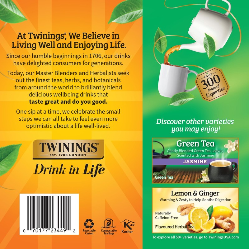 Twinings Pure Green Tea Individually Wrapped Bags, 100 Count (Pack