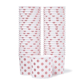 MATICAN Paper Ice Cream Cups - 50-Count 11-Oz Disposable Bowls for Hot or Cold Desserts, Rose Gold Foil Polka Dots
