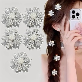 CHANJIF 5pcs Christmas Hair Pins Hair Clips Glitter Cute Beautiful Snowflake Hair Pins Ice Queen Hair Accessories Snowflake Christmas Accessories with Pearl Decoration Hair Clips for Girls Women