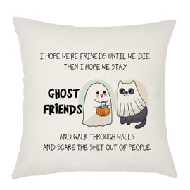 Weosan Funny Ghost Friends 45x45cm Linen Cushion Cover Home Decor Pillow Cover, Long Distance Friendship Gifts for Friend Bestie BFF, We-003