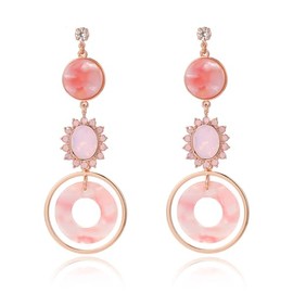 Pink Geometric Dangle Earrings Statement Circle Hoop Earrings for Women Vintage Fashion Resin Lightweight Jewelry