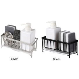 Sponge Holder for Kitchen Sink, Kitchen Sink Cocina Organizer and Storage Dish Soap Sponge Caddy for Counter (Silver)