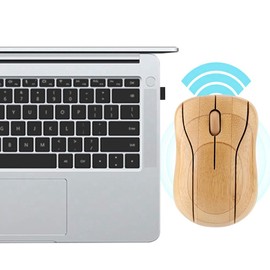 ASHATA Kabellose Maus, Bambus Klassische 2,4 G Wireless Smart Optical Mouse Laptop Maus,Tragbar Drahtlose Maus mit -Empfänger für Laptop Desktop PC usw.