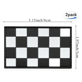 Checkered Black and White Racing Flag Patch Tactical Race PVC Rubber Hook & Loop Fastener Patch for Hats, Tactical Bags, Jackets, Clothes Patch Team Military Patch（ 2 Pack）