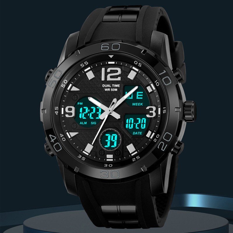 Men Digital Sports Watch Dual Dial Dual Time Display 50m