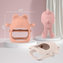 3 Pack Baby Teething Toys, Food Grade Silicone Teething Mitten, BPA-Free Anti-Dropping Wrist Hand Teethers for 3-6, 6-12 Months, Soothe Sore Gums, Easy t