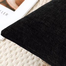 JOTOM Chenille Cushion Covers 40x60 cm Soft Black Decorative Throw Pillow Covers 16x24 Inch Lumbar Cushion Case Solid Pillowcases for Couch Sofa Living Room Bed Home Decor (Black)