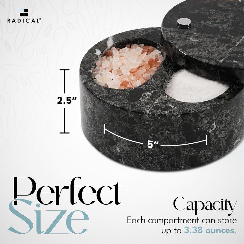 Radicaln Marble Salt Cellar with Lid Dual Compartment 5 Inch