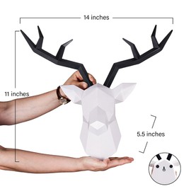 TIANCENTRAL H Deer Head Wall Decor Faux Taxidermy Resin Animal Head Wall Art Geometric White Deer Head Black Antlers for Office Bar Holiday Home Decoration