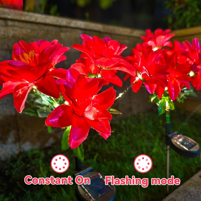 Neporal Solar Flowers Outdoor Waterproof Pink, 4PK 7-Stem Garden Solar