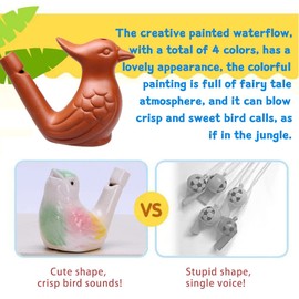 Pack of 4 Bird Whistles - Handmade Ceramic, Water Fillable Ceramic Whistle with Sound of Clear Birdsong, Suitable for Home Decoration Ornaments, Outdoor Games