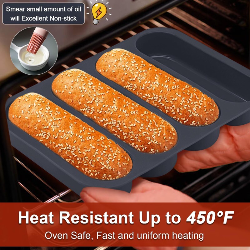 Silicone Hotdog Bun Pan, 6 Inch Standard Hot dog Bun
