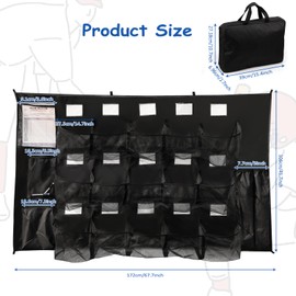 XBA Hanging Baseball Helmet Bag for Softball Team Dugout Organizer Storage for 15 Player Baseball Training Equipment Bag with Bag Hooks and Name Tag Slots for Helmets,Bats, Gloves, Balls, Black