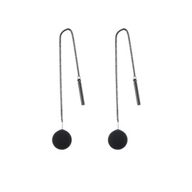 Black Pearl Ball Threader Tassel Dangle Earrings Matte Bead Simple Fashion Earrings for Women