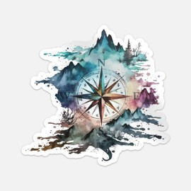 Not All Those Who Wander are Lost Compass Watercolor Sticker, Car Bumper, Laptop, Water Bottle, Wall, Window Waterproof Vinyl Decal, Size - 5'' X 5''