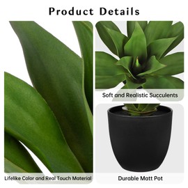Large Faux Agave Plant 13.4" Fake Plant Artificial Decor Faux Plant Fake Succulent Plants in Pot Realistic Agave Plant Artificial Potted Plants for Home Living Room Table Office Desk Bathroom Indoor