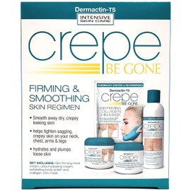 Dermactin Crepe Be Gone Firming & Smoothing Skin Regimen 4-PC Set - Includes Skin Firming Neck Cream, Hydrating Skin Firming Soufle, Exfoliating Body Polish & Collagen Chin Mask