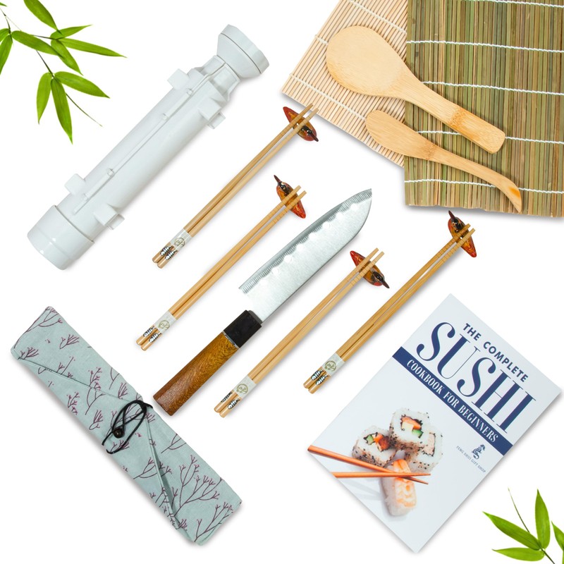 Sushi Making Kit 16 Pcs - Bamboo Sushi Rolling Mat