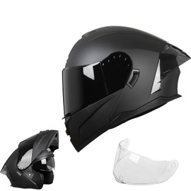 Crown Racing Modular Motorcycle Helmet with Flip-Up Design, Matte Black, Dual Visor DOT Approve Helmets
