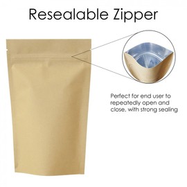 RIGHTPAK Kraft Paper Bag with Resealable Zipper - Stand Up Pouch Zip-Lock Pouch for Nuts Coffee Food Storage Packaging (100, 8cm x 13cm) (50, 8cm x 13cm)