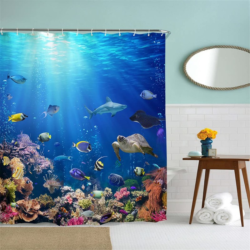 goodbath Fish Shower Curtain, Ocean Anti Mould Fabric Waterproof Bath