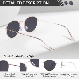 EFE Retro Round Circle Polarised Sunglasses for Women Men UV400 Protection Hippie Glasses Lennon Style Metal Frame Sunglasses for Holiday, Driving, Traveling, Fishing Black