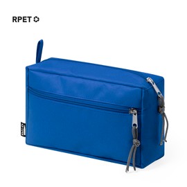 RPET Recycled Toiletry Bag with Double Compartment, 21 x 13 x 8 cm, 72 g., Black/White, Classic