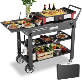 ERFEI Portable Grill Table Cart for Blackstone Griddle, Outdoor Pizza Oven Table, Griddle Stand with Extendable Tabletop Fit 30.6 X 17 inch, Camping Grill Prep Table