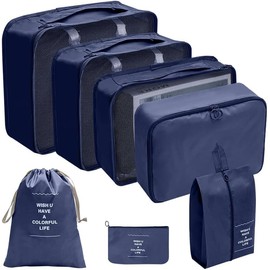 Packing Cubes - 7 Set Packing Cubes Luggage Travel packing Organizers for Travel Accessories (B-Navy Blue)