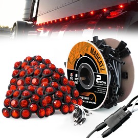 MADCATZ MADCATZ 50 Pcs 3/4" Mini Round Red Side Marker Lights 3LED with Bullet Connector Plug + 2 Prong Wire Harness Roll, 50 Female Plugs - 6.5 inch Lead for Truck Trailer Pickup 12V DC