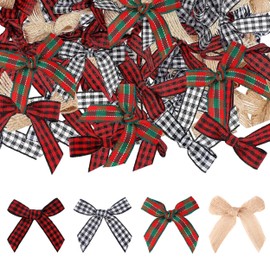 120 Pieces Mini Gingham Ribbon Bow, 2 inch Polyester Plaid Bows, Mini Christmas Bows Mini Craft Bows Premade Bows Gift Wrap Bows for Wedding Brithday Christmas Party Gift Decoration