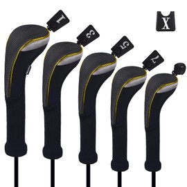 Andux 5Pcs/Set Gold Golf 460cc Driver Fairway Woods Hybrids Club Head Covers MT/ZH15 Black