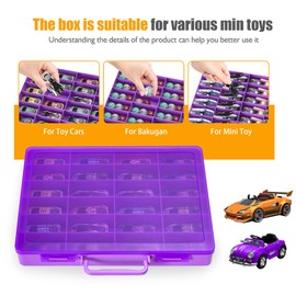 RISOU Toy Storage Case for Hot Wheels Car, for Matchbox Car, for 5 Surprise Mini Brand Series 1 2 3 4, for Mini Toy and More. - Toy Organizer with 24 Storage Compartments.(Box only),Purple