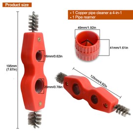 Copper Pipe Cleaner and Reamer Set, 4 in-1 Copper Tubing Brush Pipe Inside and Outside Wire Brush, Copper Pipe Deburring Tool for Soldering, Copper Pipes, Tubes, Pipe Deburring - Red