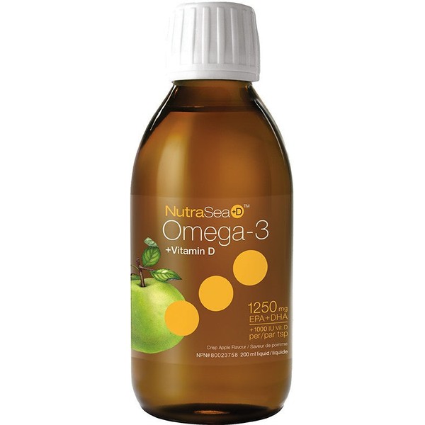 NutraSea+D Omega-3 + Vitamin D EPA & DHA 1250mg Liquid, Apple / 200 ml