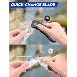 BIBURY Utility Knife Upgraded Heavy Duty Box Cutter Pocket Utility Knife with 10 Interchangeable SK5 Stainless Steel Blades Belt Clip One Button Switch Quick Change Lockback Design