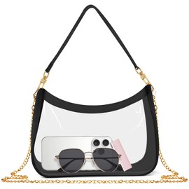 MOETYANG Clear Bag for Stadium Events, Clear Purses for Women Stadium Crossbody, Checkered Concert Bag Shoulder Handbag (black)