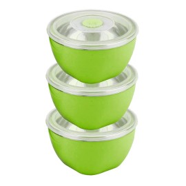 Aquila Juego De 3 Ensaladeras Acero Inoxidable C/tapa Verde- Je3657