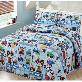 Kids Zone Collection Transportation Kids/Teens Quilt Bedding Set Cars and Trucks Print Blue Twin New # Vehicles