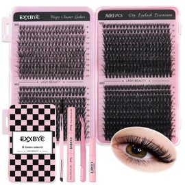 Lash Clusters Kit 800pcs Wispy Eyelash Clusters D Curl Lashes Clusters DIY Lash Extension Kit With Lash Bond and Seal, Lash Tweezers, Lash Remover，Lash Brush（30D&40D&50D&60D，8-17mm）