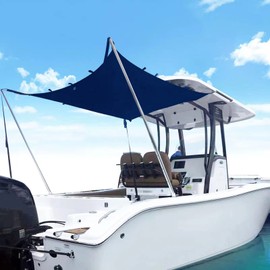 TeBaisea Boat T-Top Sun Shade Kit Boat Canopy, Boat Cover with Stainless Steel Telescopic Rod Foldable, High-Tech Polyester Fiber, Anti-Ultraviolet Dark Blue(70"×59"×47")